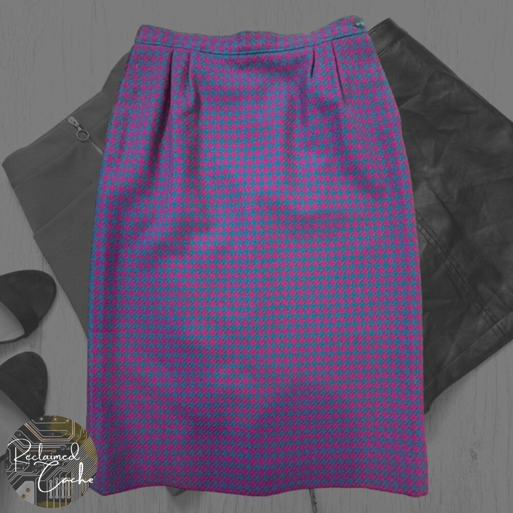 Pendleton Pink and Blue Houndstooth A-Line Skirt - Size 10